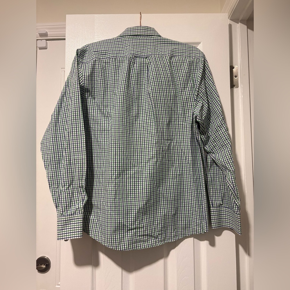 Izod Men's Blue and Green Checkered Button Down Shirt - Picture 2 of 4